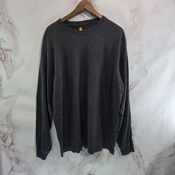 Carhartt T Shirt Mens Large Dark Grey Orange Original Fit Long Sleeve Spellout - Picture 1 of 11